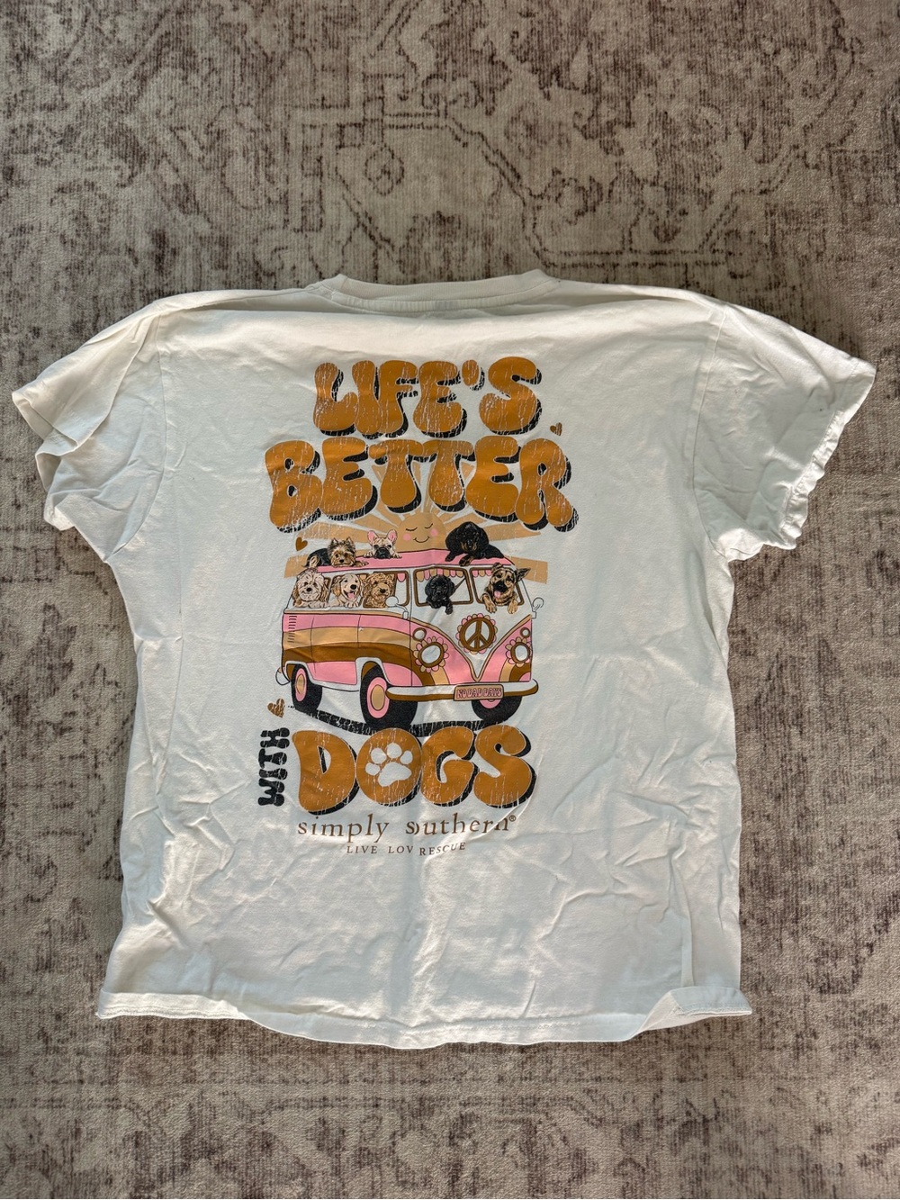 Simply Southern White Tee with Retro Pink & Orange Dog Van Graphic